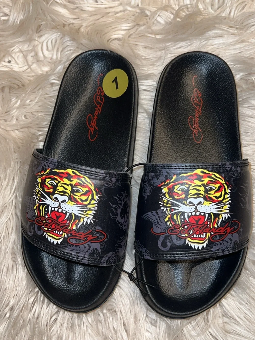 Ed Hardy black tiger kids slides
